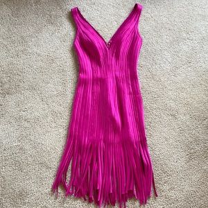Tadashi hot pink fringe dress